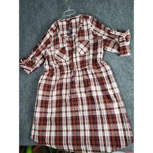 Torrid Mini Seer Sucker Plaid Shirt Dress with Pockets Casual Brown Women Sz 2X